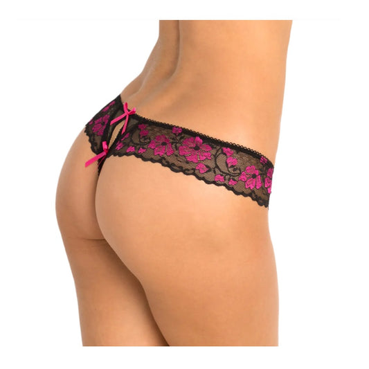 CROTCHLESS LACE THONG WITH BOWS חוטיני
