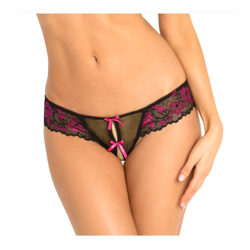 CROTCHLESS LACE THONG WITH BOWS חוטיני