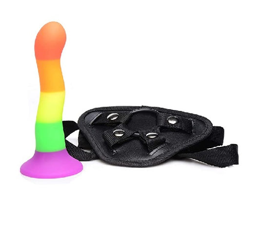 Rainbow Silicone Dildo with Harness